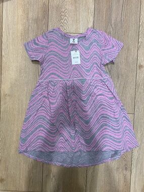 Cotton On Kids Pink & Gray Wave-Print Short Sleeve hi-low Dress